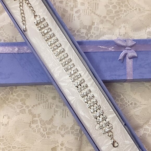 New Clear Crystal 3 Lines Silver Tone Bangle Bracelet Girl's Jewelry Gifts - Picture 1 of 5